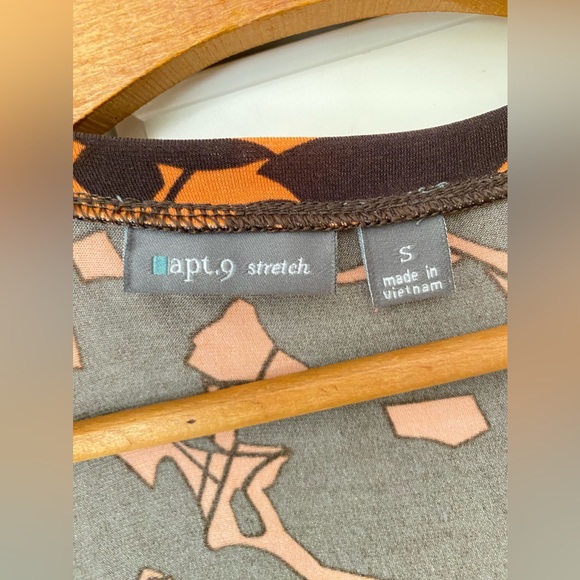 APT.9 Brown orange floral Round Neck Short Sleeve Knee Length pull on Dress.S/M - Picture 4 of 8